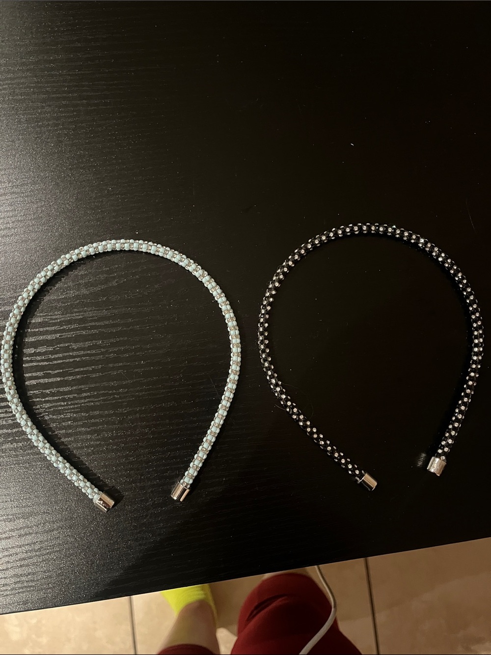 Sparkling Beaded Headbands in Light Blue and Black